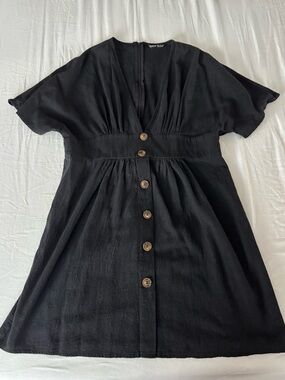 SHEIN Black V-Neck Button-Front Mini Dress
